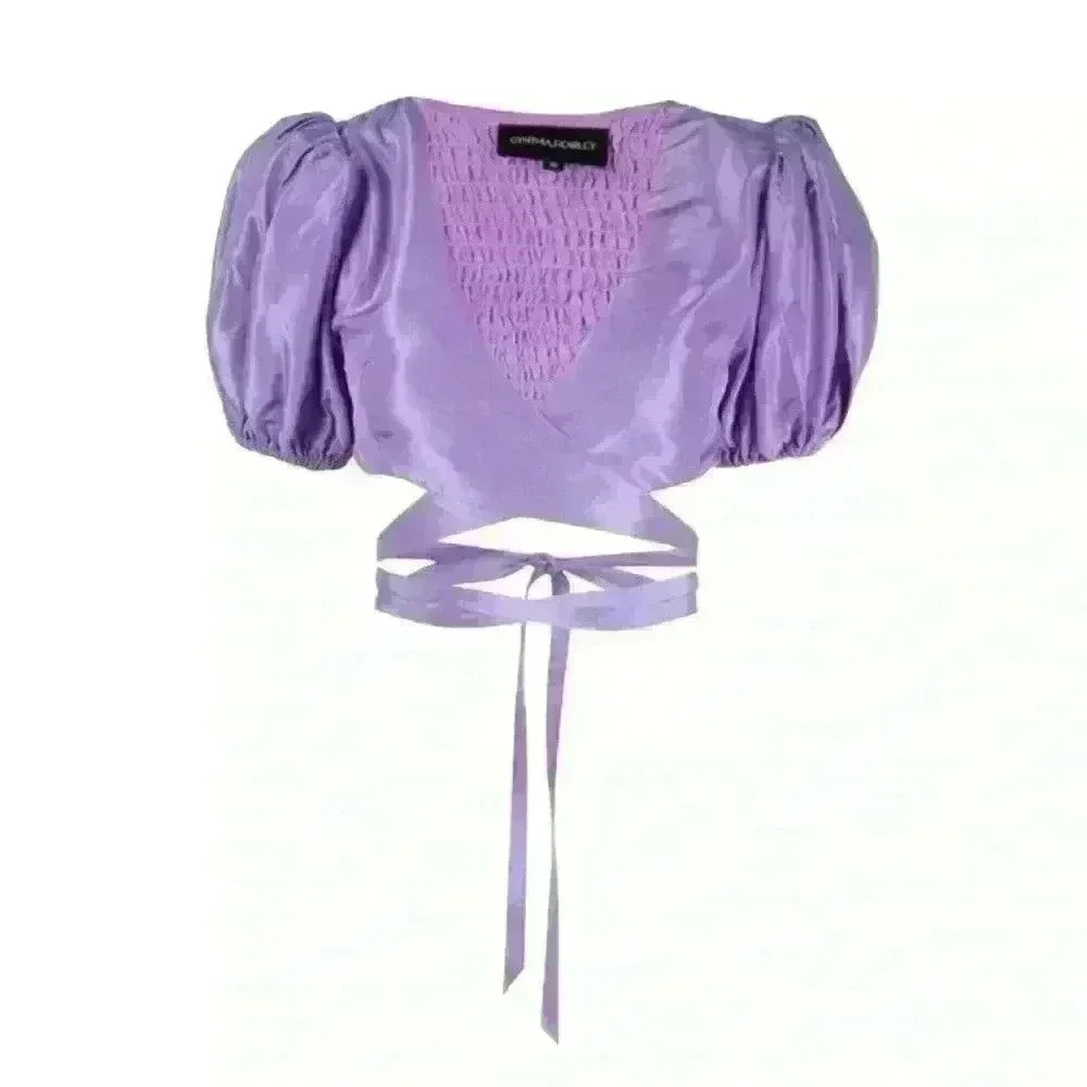 Cynthia Rowley Women's Taffeta Silk Smocked Top Purple Size Large NWT $325